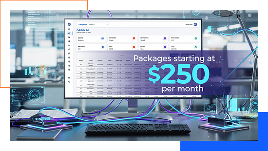 Pricing graphic showing TV attribution packages starting at a monthly rate.